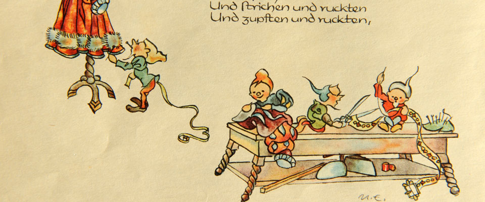 Heinzelmännchen schneidern, historische Zeichnung